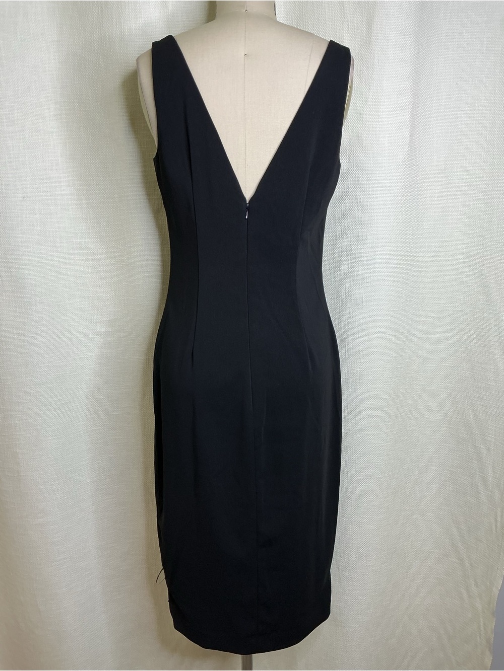 Carmen Marc Valvo Black Feather Trim Cocktail Dress Sleeveless Size 4 Chic - Picture 5 of 10